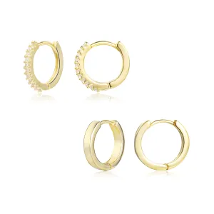 2 Pair 14K Gold Huggie Hoop Cubic Zirconia Cuff Earrings