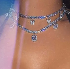 2 PIECE SET butterfly tennis choker  and square tennis choker cz