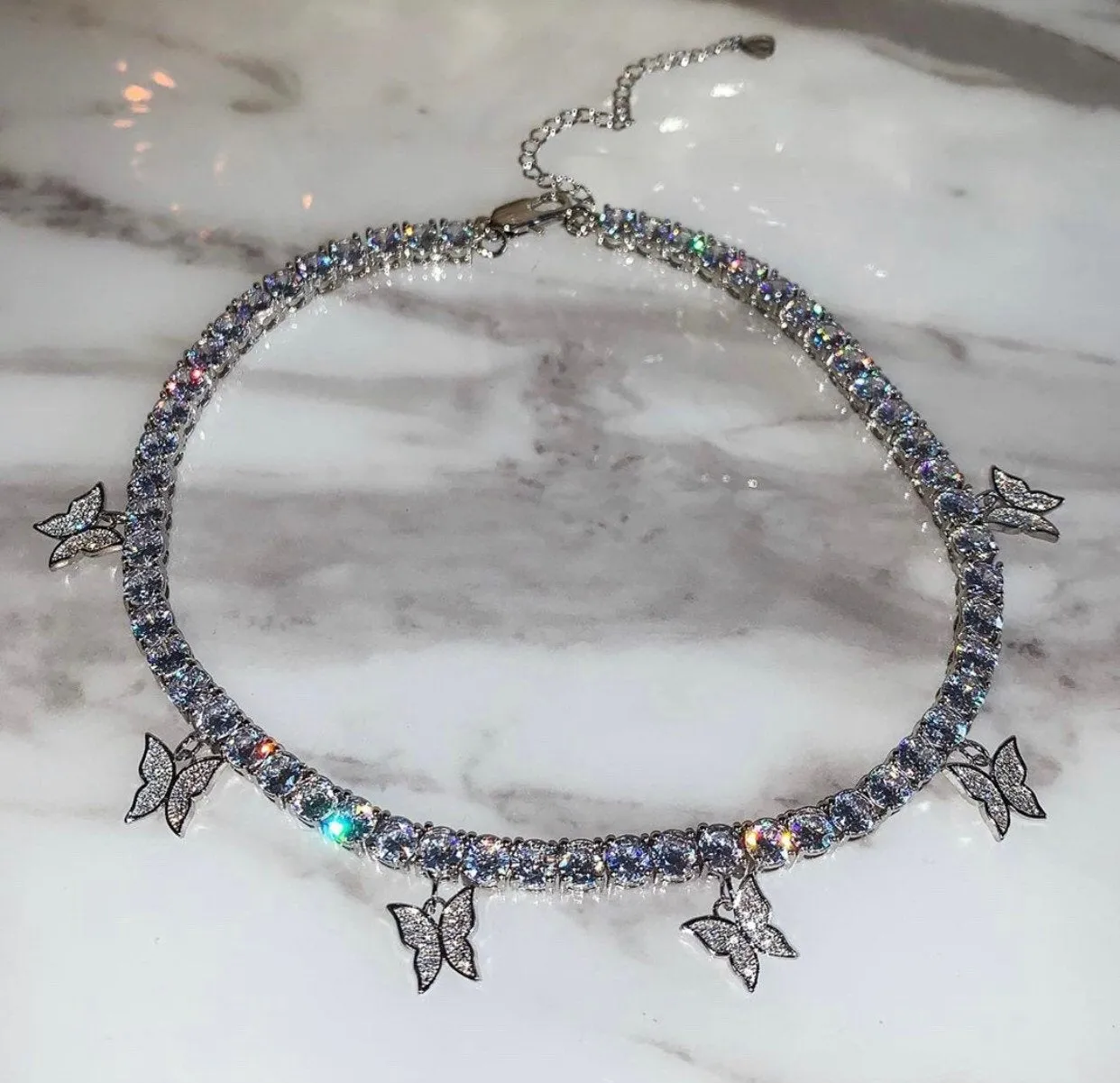 2 PIECE SET butterfly tennis choker  and square tennis choker cz