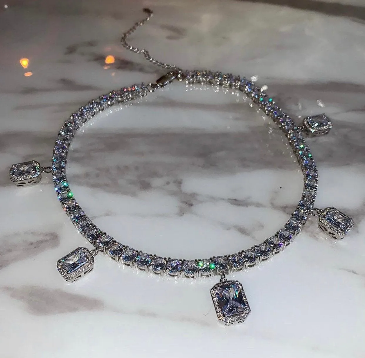 2 PIECE SET butterfly tennis choker  and square tennis choker cz