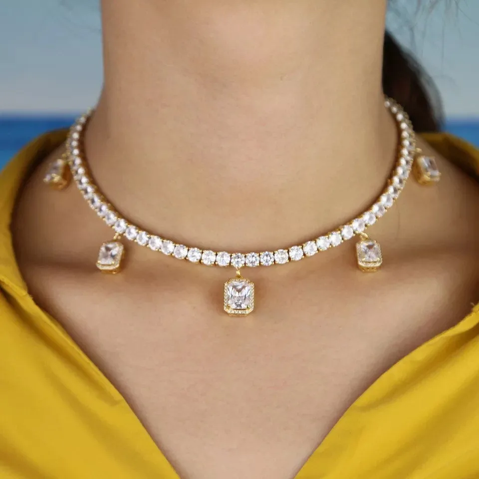 2 PIECE SET butterfly tennis choker  and square tennis choker cz
