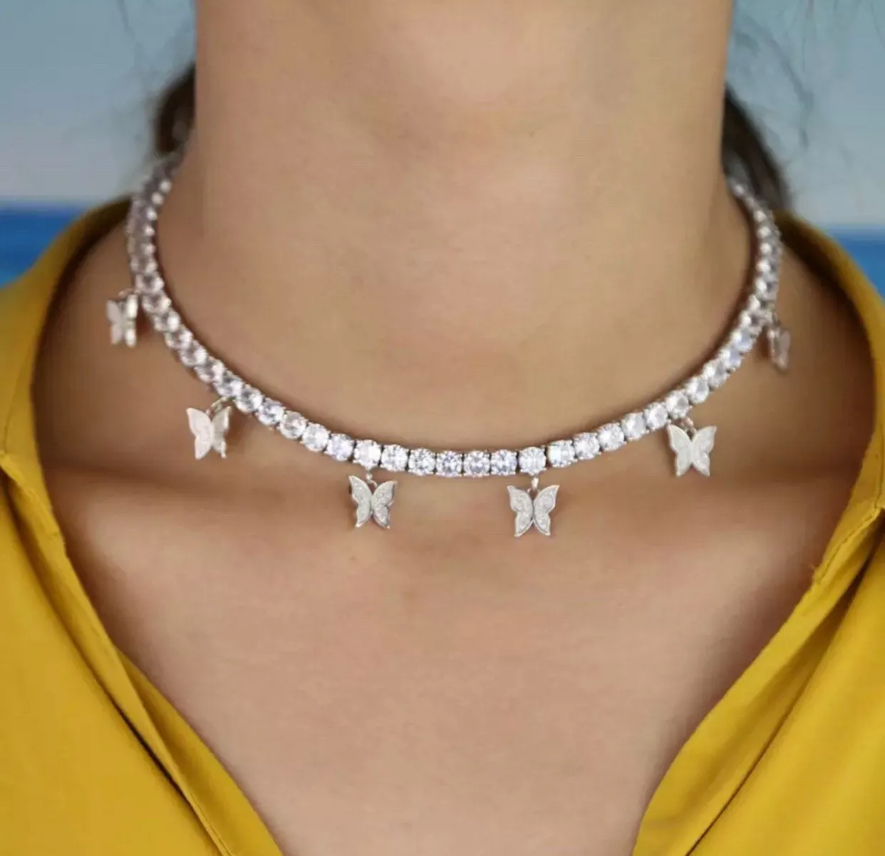 2 PIECE SET butterfly tennis choker  and square tennis choker cz