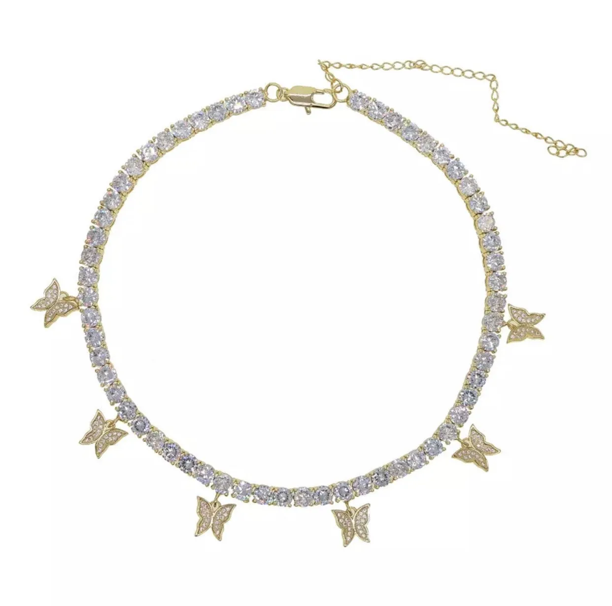 2 PIECE SET butterfly tennis choker  and square tennis choker cz