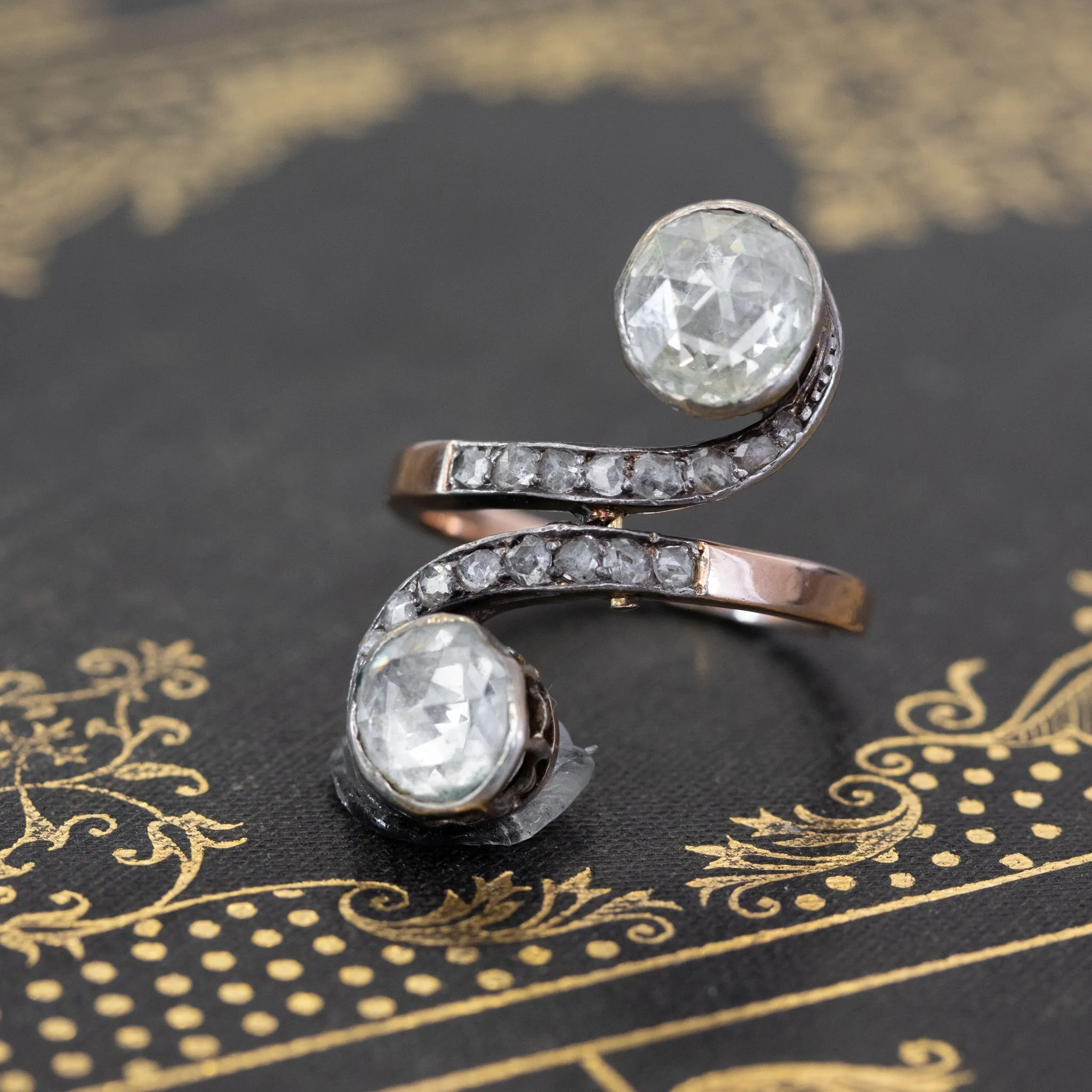 2.75ctw Antique Rose Cut Diamond Toi et Moi Ring