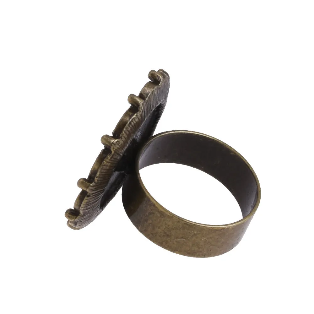 5 pcs Antique Bronze Ring Base with 16mm Round Setting,Flower Rings Base,Ring diameter 18 mm