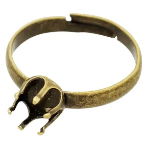 6mm Antique Bronze Crown Prong Adjustable Rings Bezel,Blank Rings Setting,Blank Ring Base For Glass Cabochon,Depth 5mm,sold 20pcsl/lot