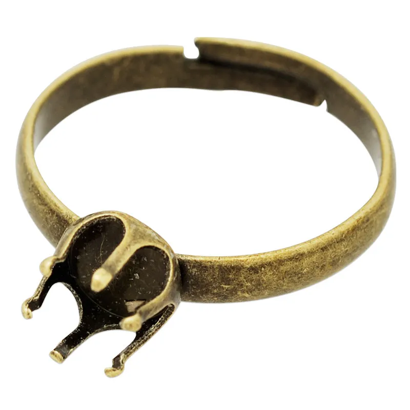 8mm Antique Bronze Crown Prong Adjustable Rings Bezel,Blank Rings Setting,Blank Ring Base For Glass Cabochon,Depth 7mm,sold 20pcsl/lot