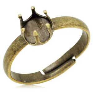 8mm Antique Bronze Crown Prong Adjustable Rings Bezel,Blank Rings Setting,Blank Ring Base For Glass Cabochon,Depth 7mm,sold 20pcsl/lot