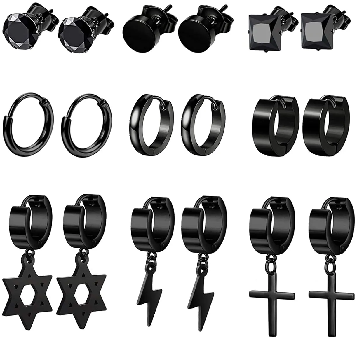 9 Pairs Stainless Steel Hoop Earrings