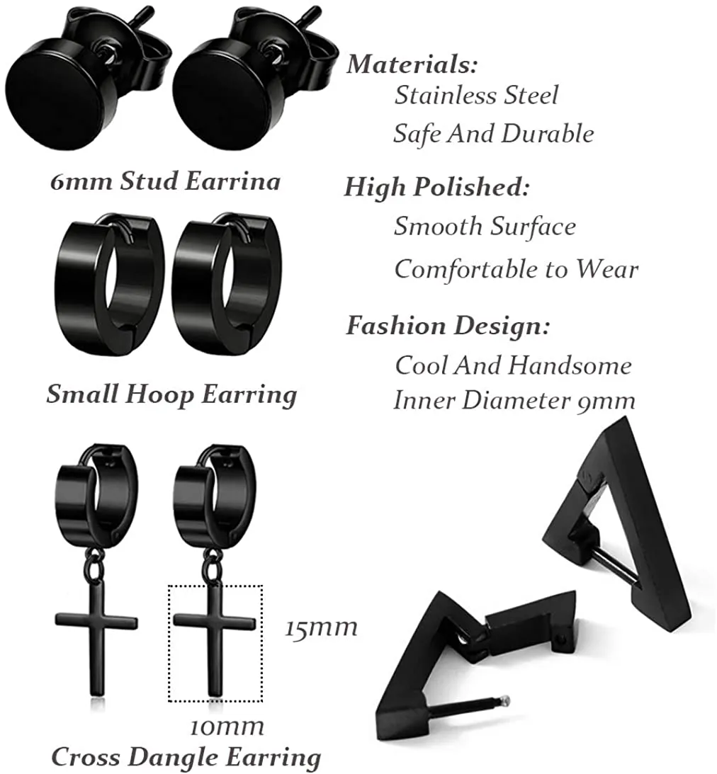 9 Pairs Stainless Steel Hoop Earrings