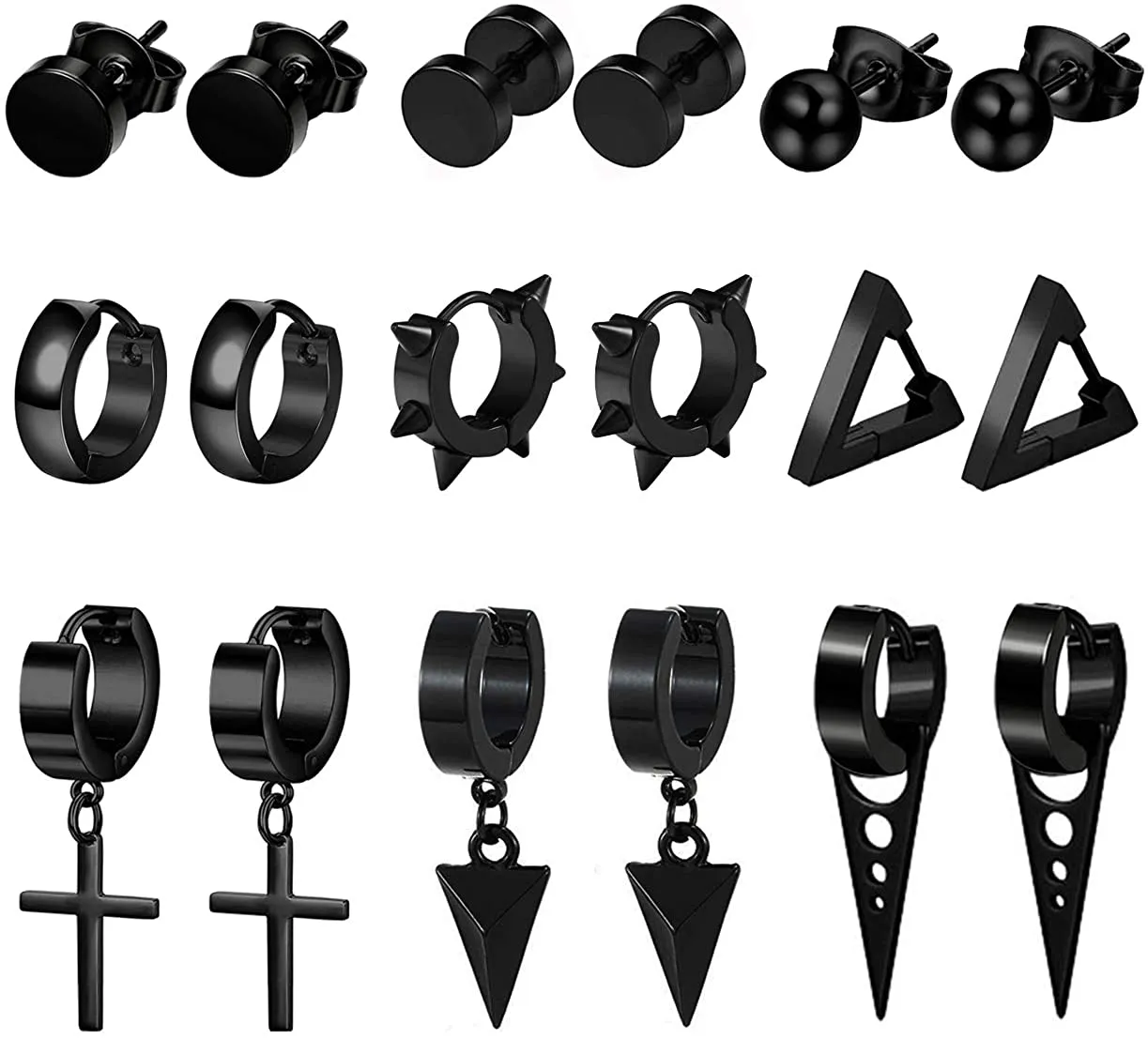 9 Pairs Stainless Steel Hoop Earrings