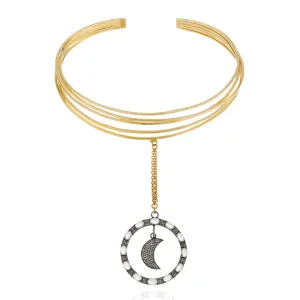925 Silver Cuff Necklace with Silver Diamond & Moonstone