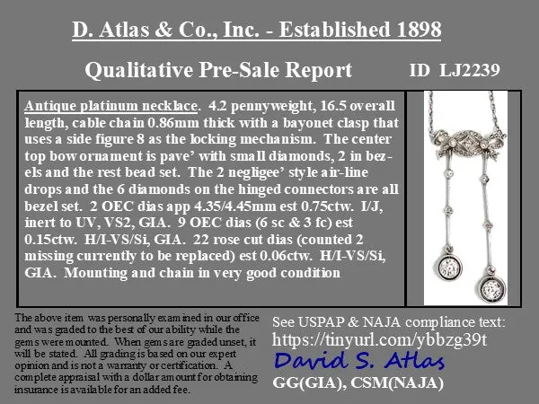 .96ctw Antique Diamond Bow Négligée Necklace