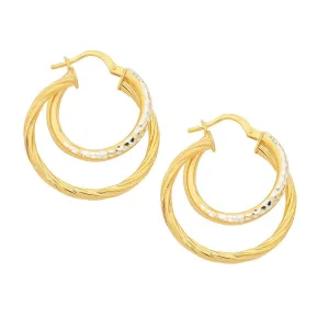 9ct Two Tone Silver Infused Double Hoop Earrings