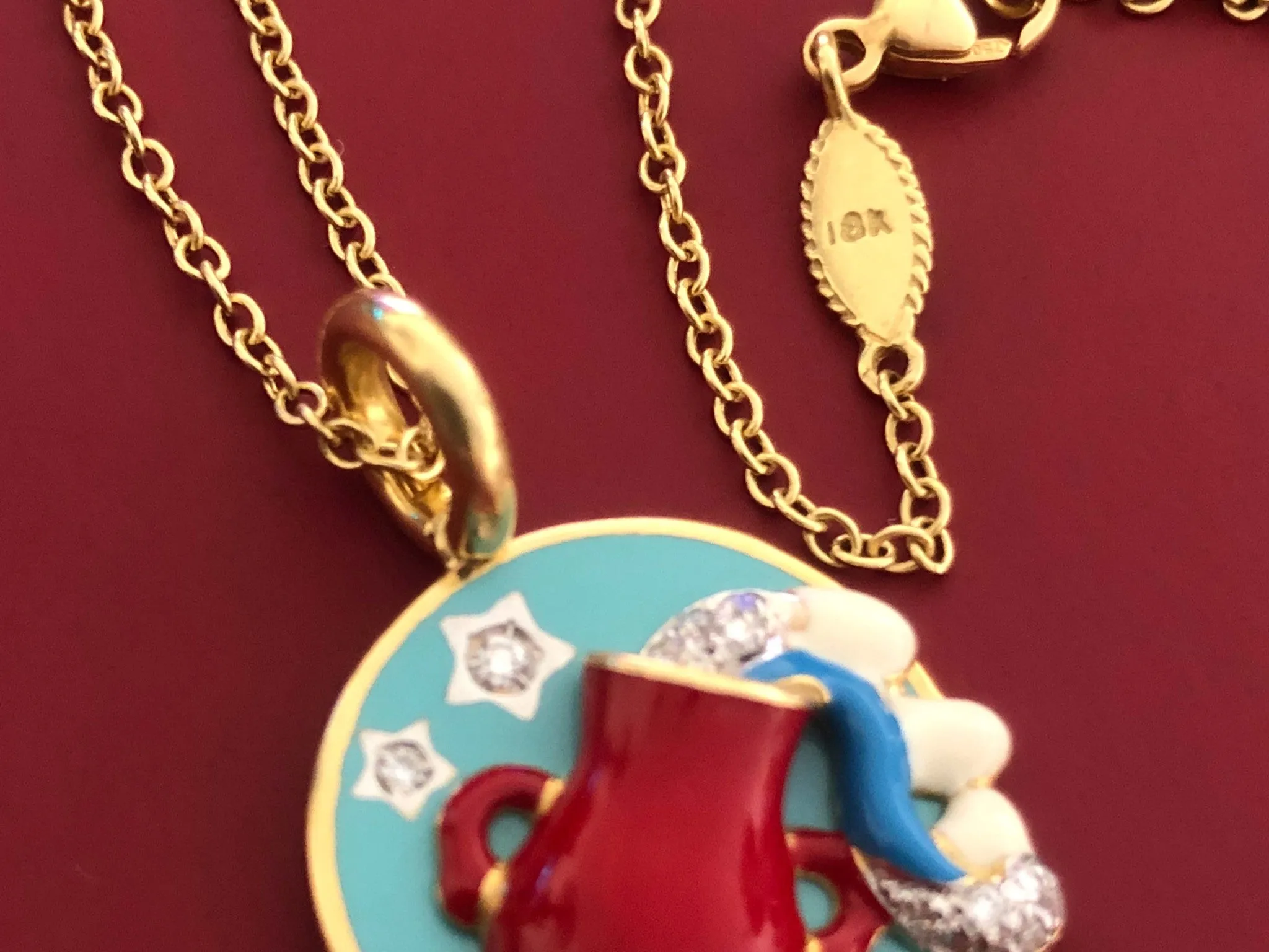 Aaron Basha Aquarius Enamel Diamond Pendant and Chain in 18k Yellow Gold