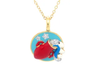Aaron Basha Aquarius Enamel Diamond Pendant and Chain in 18k Yellow Gold