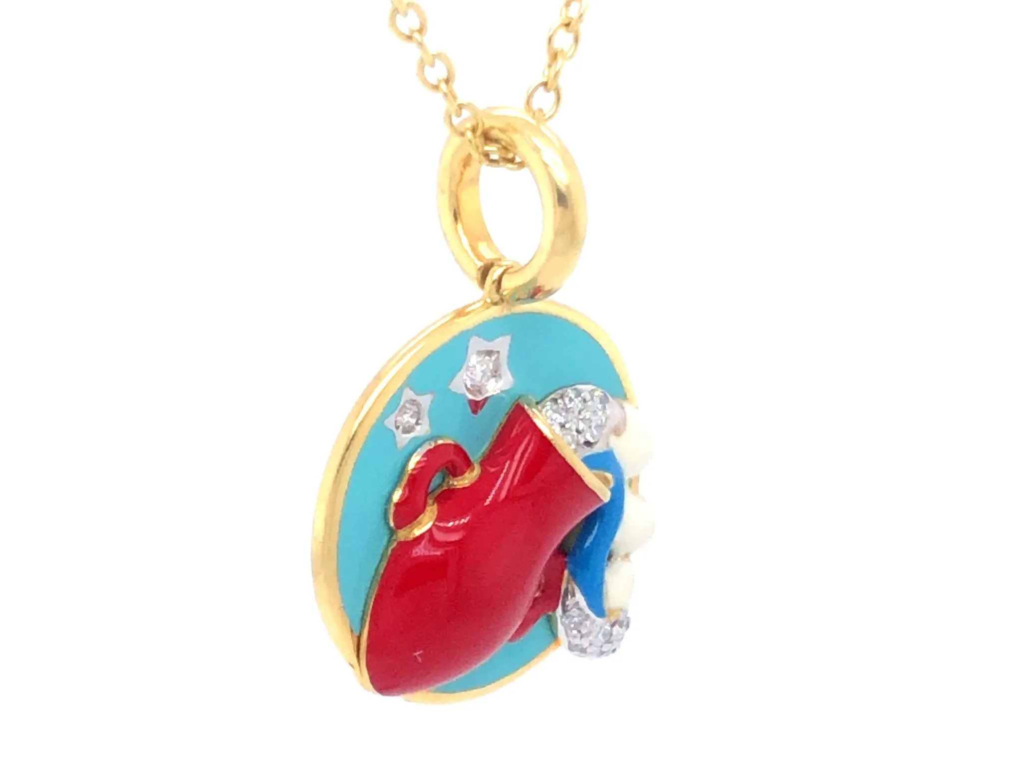 Aaron Basha Aquarius Enamel Diamond Pendant and Chain in 18k Yellow Gold