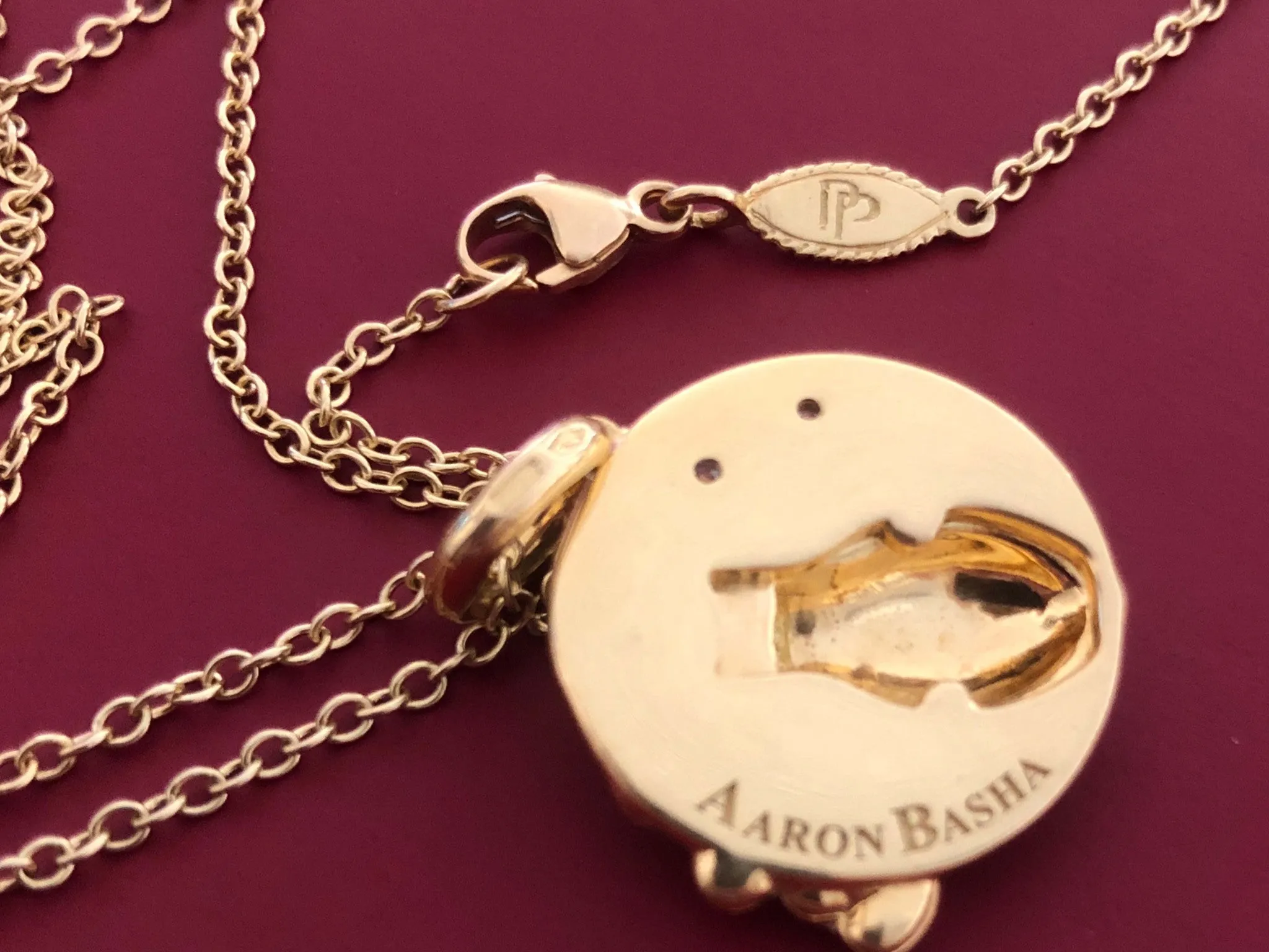 Aaron Basha Aquarius Enamel Diamond Pendant and Chain in 18k Yellow Gold