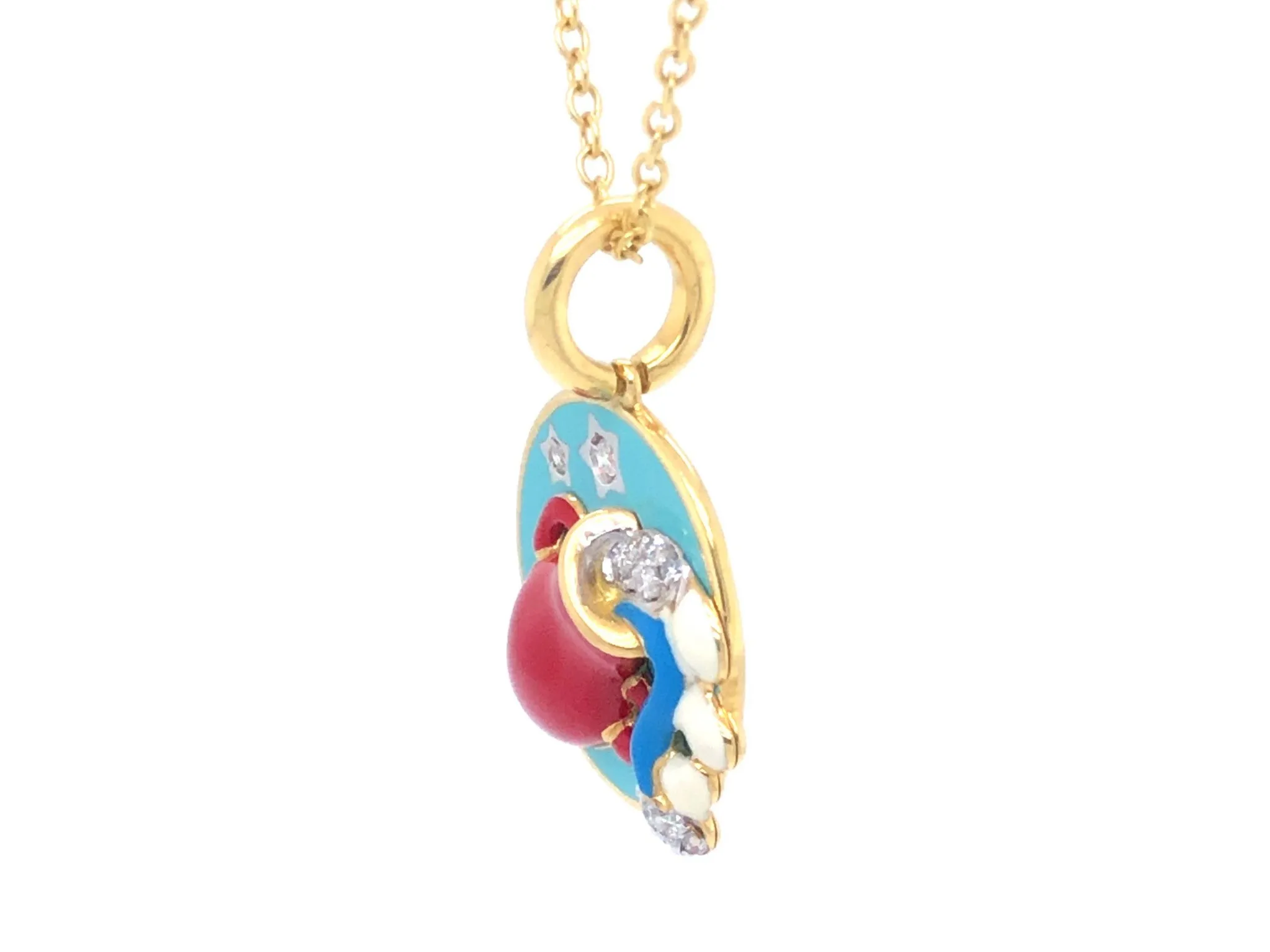 Aaron Basha Aquarius Enamel Diamond Pendant and Chain in 18k Yellow Gold