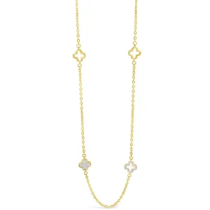 Absolute Gold Clover Long Length Necklace - Mother Of Pearl