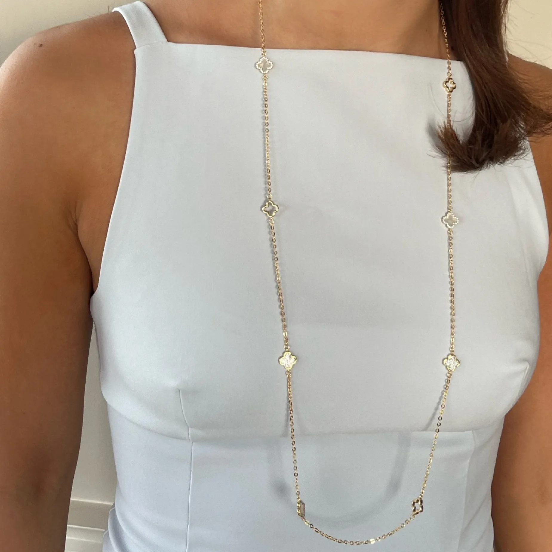 Absolute Gold Clover Long Length Necklace - Mother Of Pearl