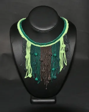 African Choker Beaded Cascade Necklace Green & Copper