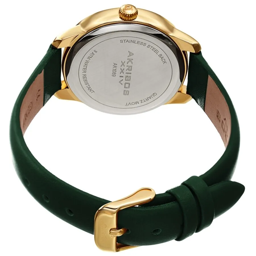 Akribos Xxiv Green Dial Green Leather Ladies Watch AK1089GN