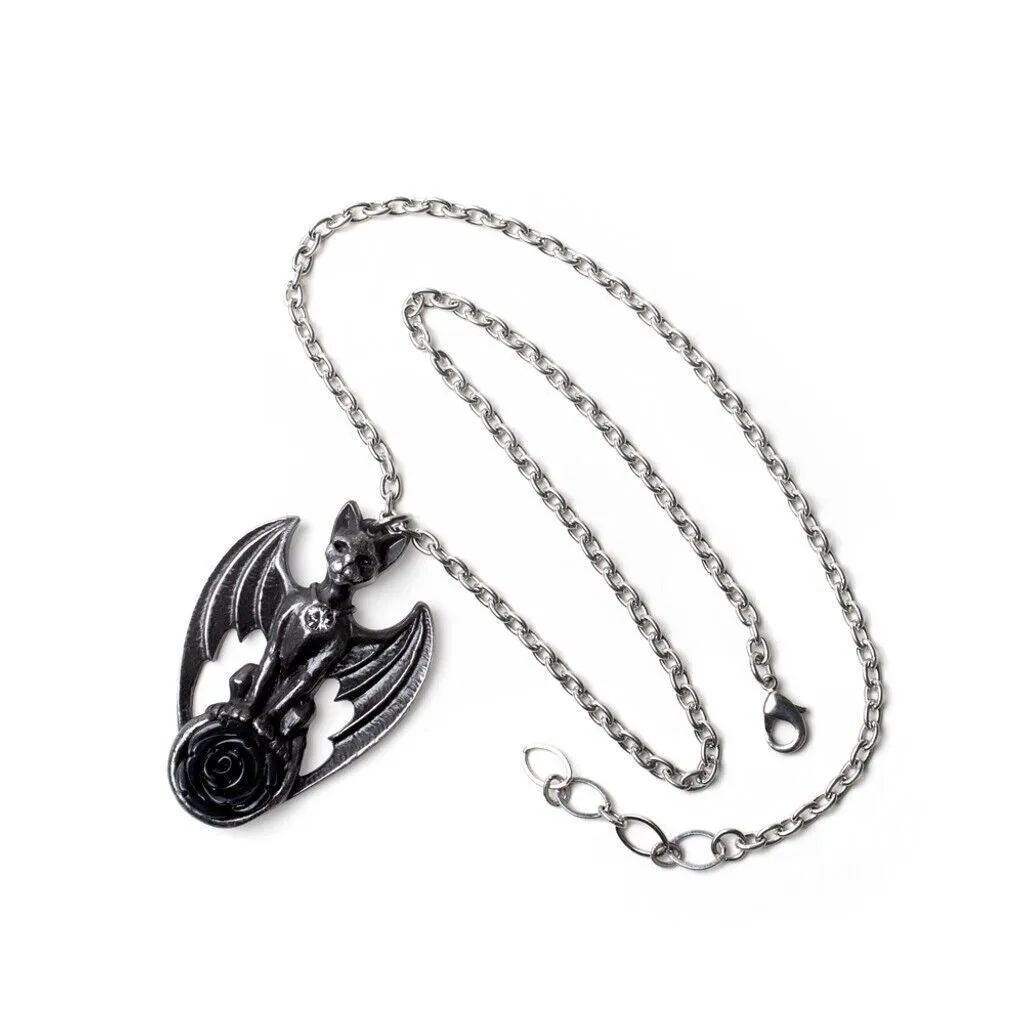 Alchemy Gothic P925 - Guardian of Soma Pendant Necklace Cat Rose Angel Wing