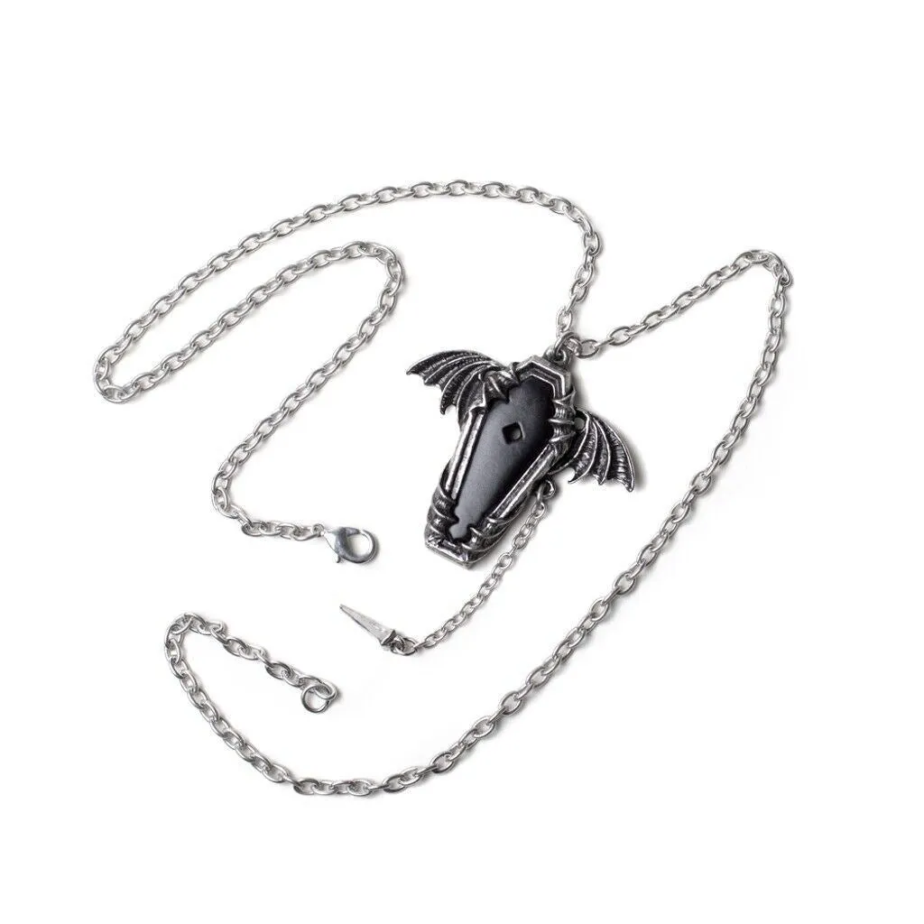 Alchemy Gothic P927 - Eternal Sleep Pendant Necklace Coffin Batwing Dagger Black