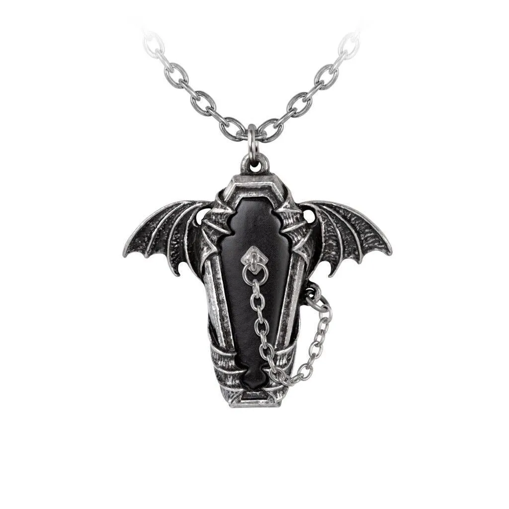 Alchemy Gothic P927 - Eternal Sleep Pendant Necklace Coffin Batwing Dagger Black