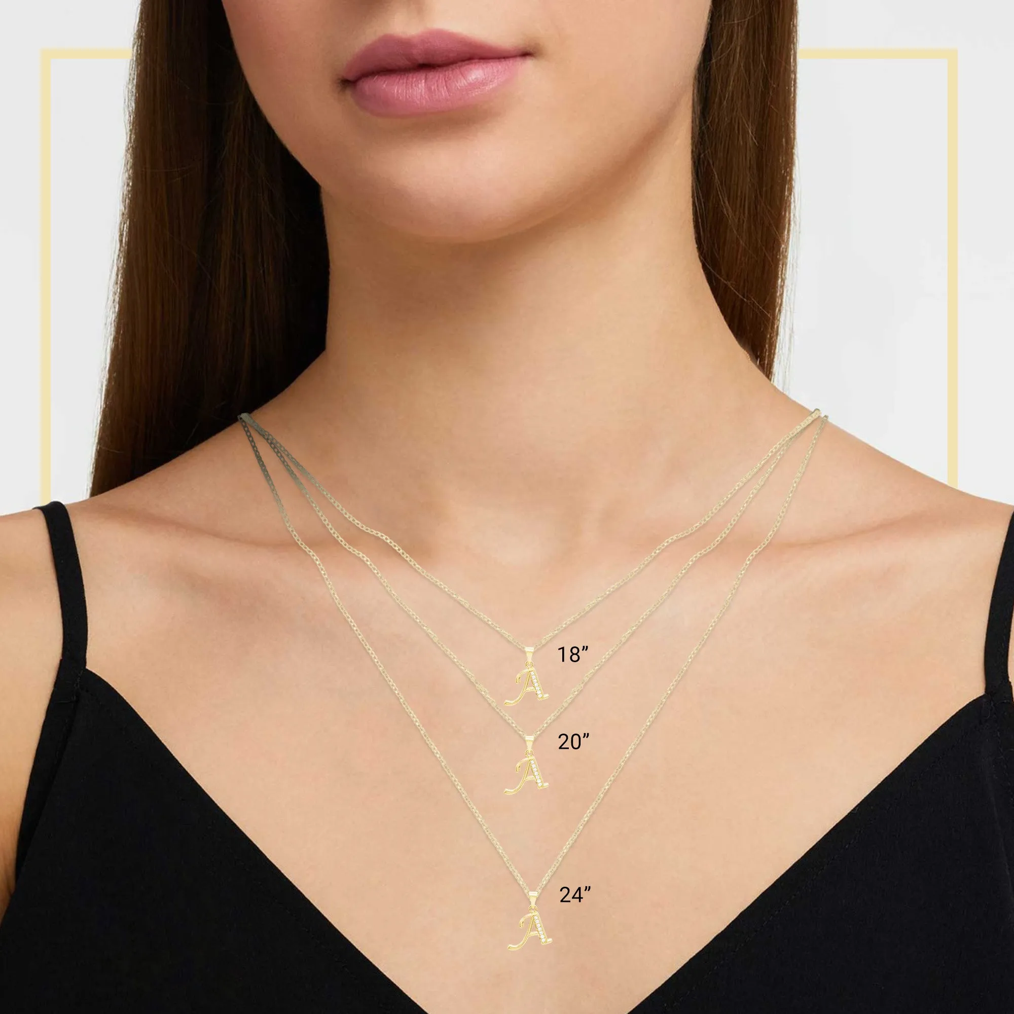 Alphabet A-Z Initial Letter CZ Pendant 14K Gold Filled Rope Chain Set 18" 20" 24" Women