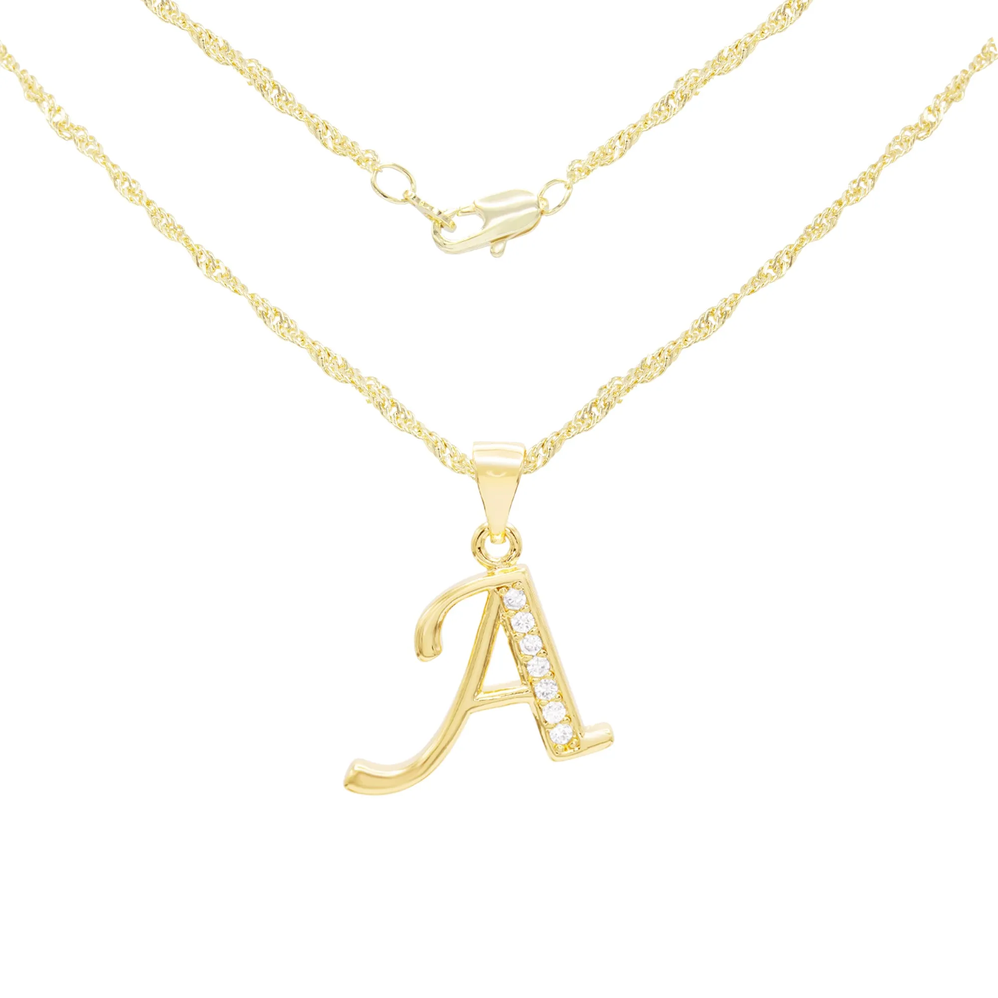 Alphabet A-Z Initial Letter CZ Pendant 14K Gold Filled Rope Chain Set 18" 20" 24" Women
