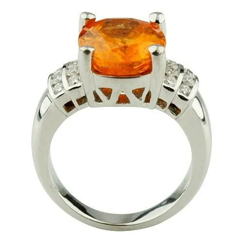 Amazing 18K White Gold Spessartite Garnet & Diamond Ring