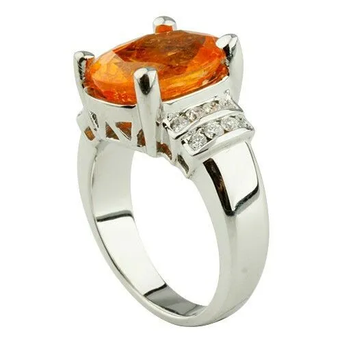 Amazing 18K White Gold Spessartite Garnet & Diamond Ring