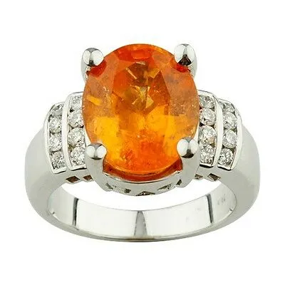 Amazing 18K White Gold Spessartite Garnet & Diamond Ring