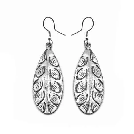 Anju Engraved Dangle Antiqued Silver Plated Earrings