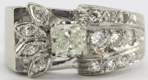 Antique 14K White Gold & Fancy Yellow Radiant Cut Diamond Art Deco Ring