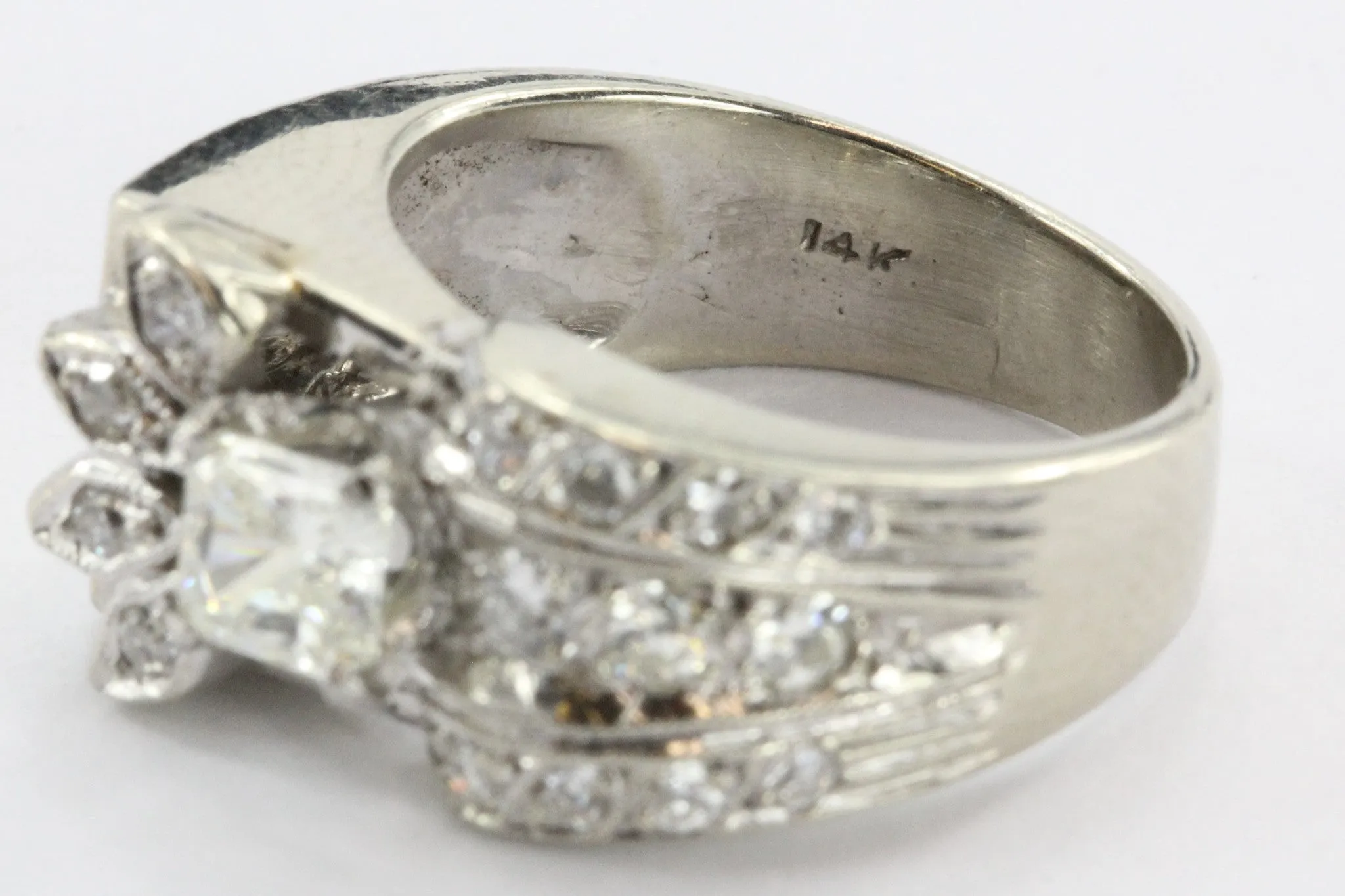 Antique 14K White Gold & Fancy Yellow Radiant Cut Diamond Art Deco Ring