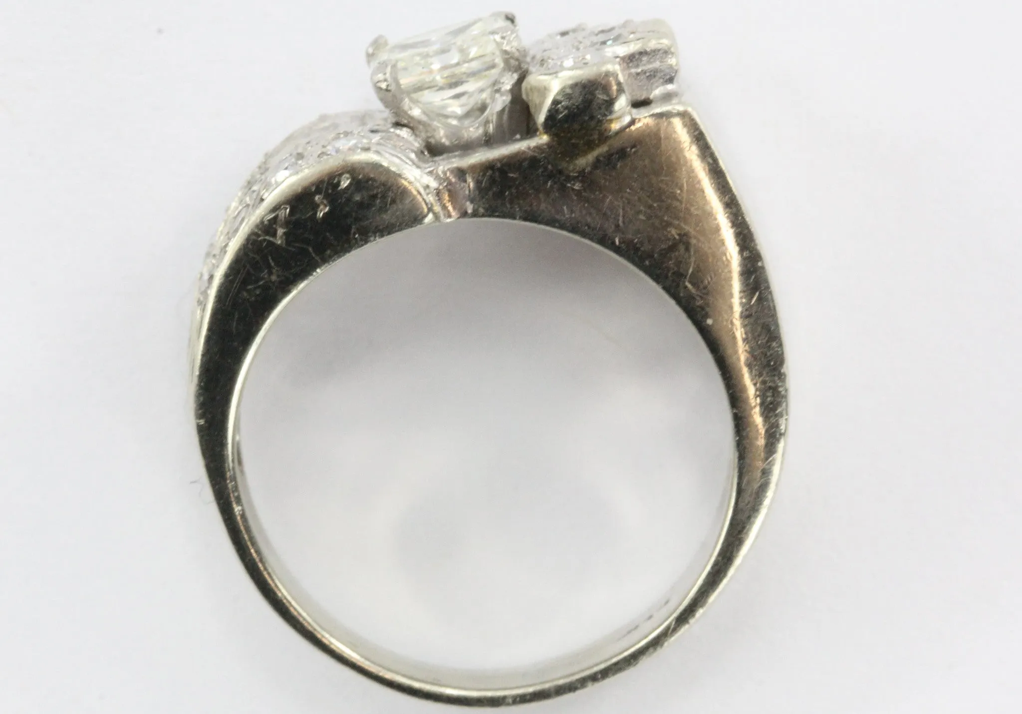 Antique 14K White Gold & Fancy Yellow Radiant Cut Diamond Art Deco Ring