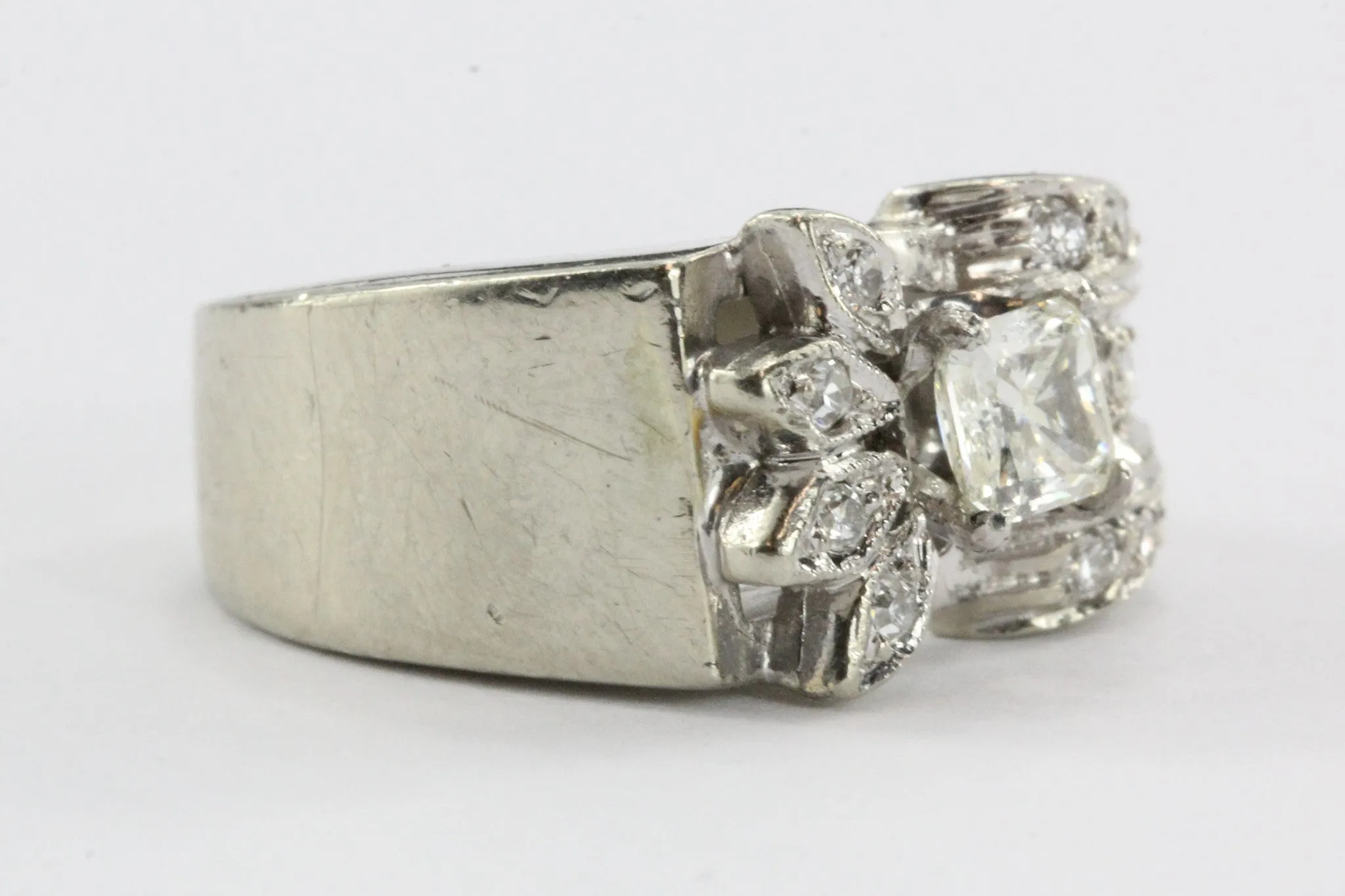 Antique 14K White Gold & Fancy Yellow Radiant Cut Diamond Art Deco Ring