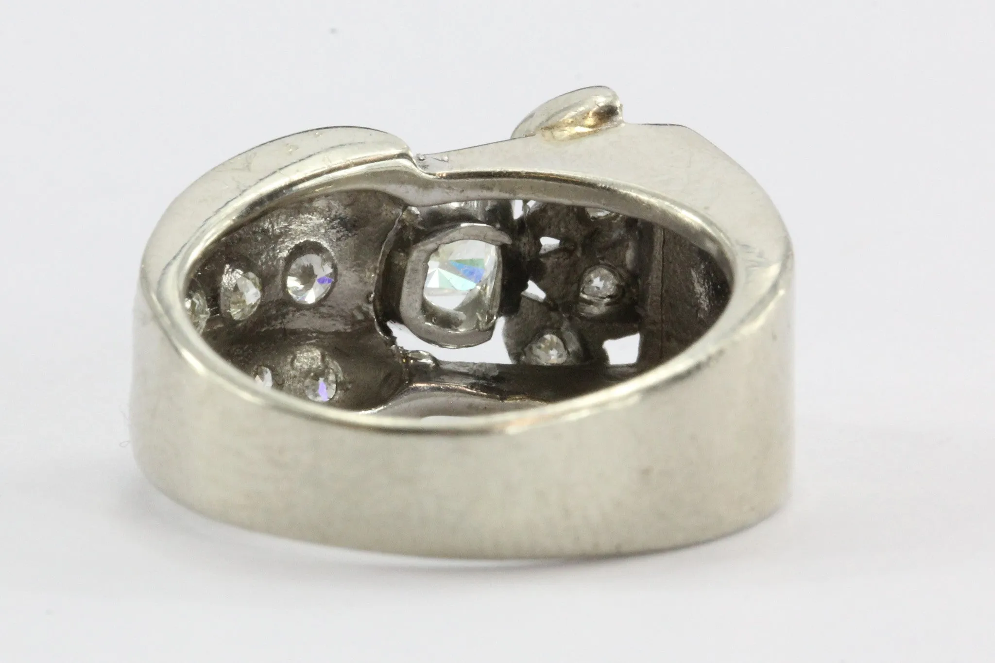 Antique 14K White Gold & Fancy Yellow Radiant Cut Diamond Art Deco Ring