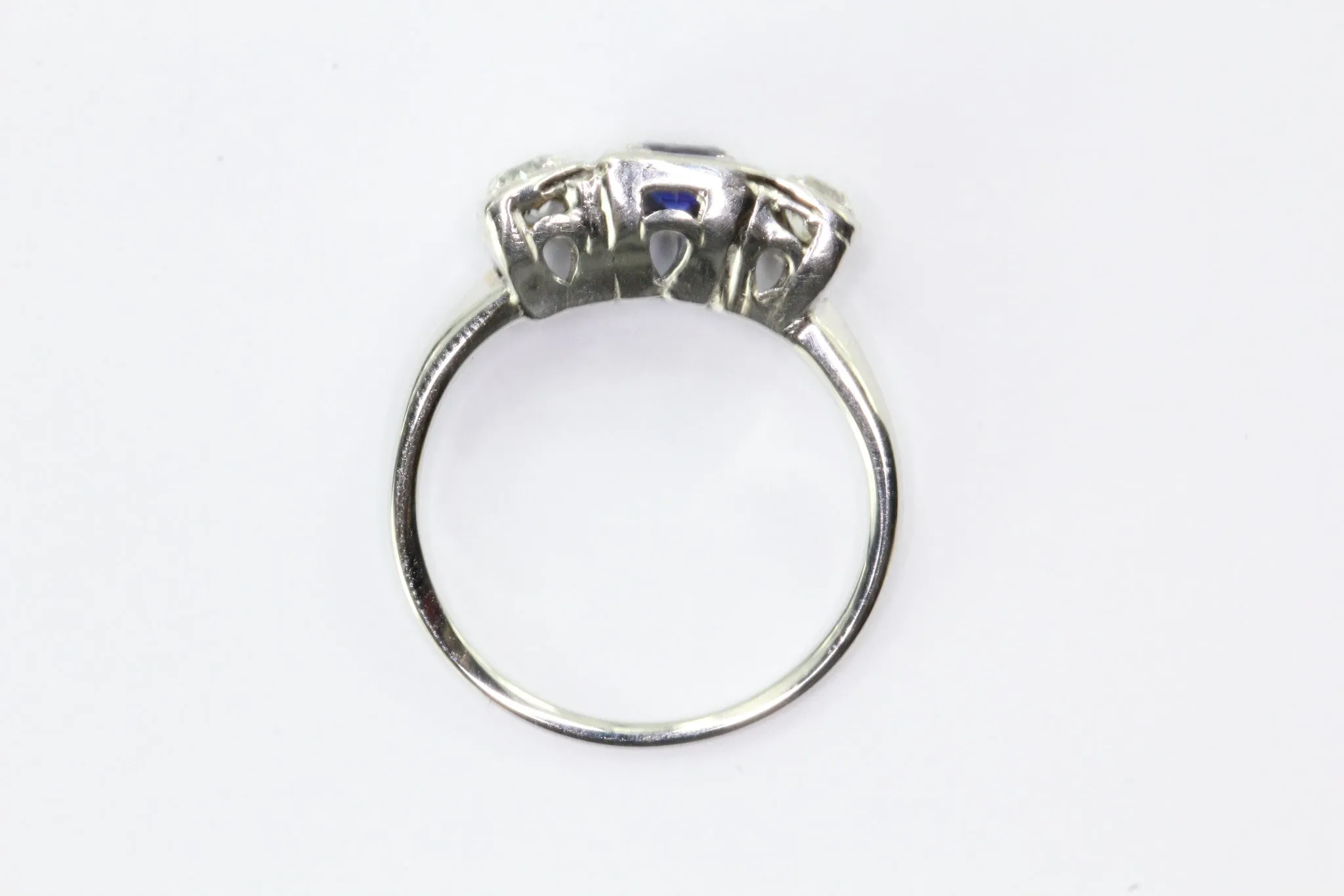 Antique 14K White Gold Old European Diamond & Sapphire Engagement Ring