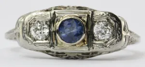 Antique Art Deco 18K White Gold Sapphire & Diamond Ring