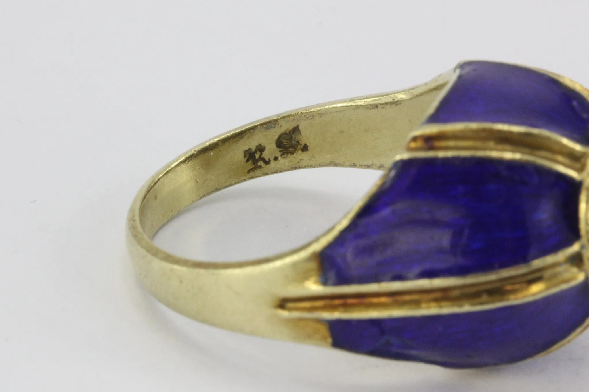 Antique Art Deco Enos Richardson Blue Enamel, Turquoise & Diamond Dome Ring