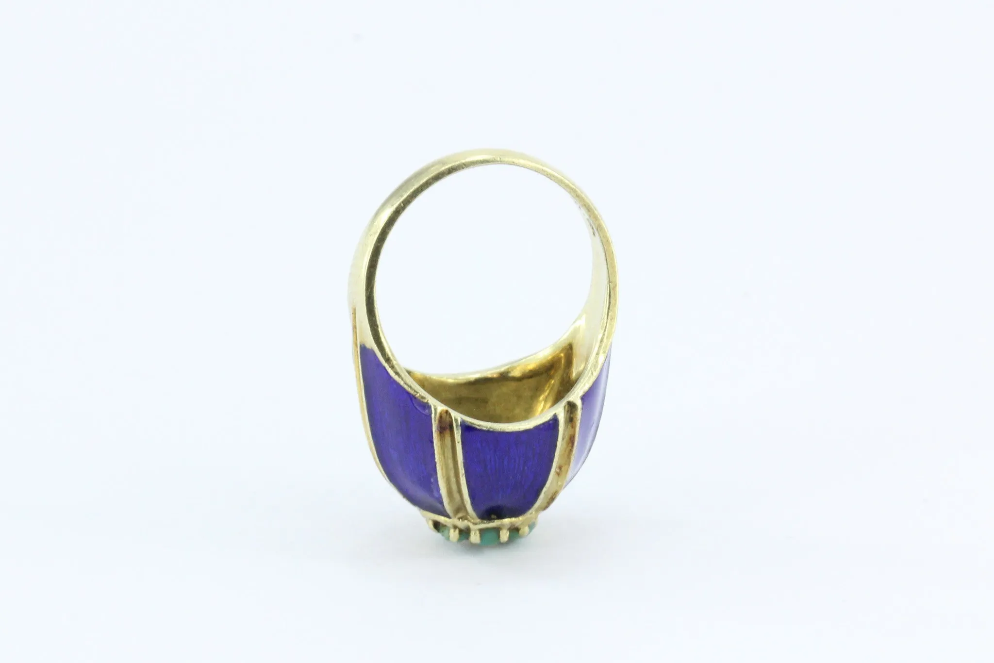 Antique Art Deco Enos Richardson Blue Enamel, Turquoise & Diamond Dome Ring