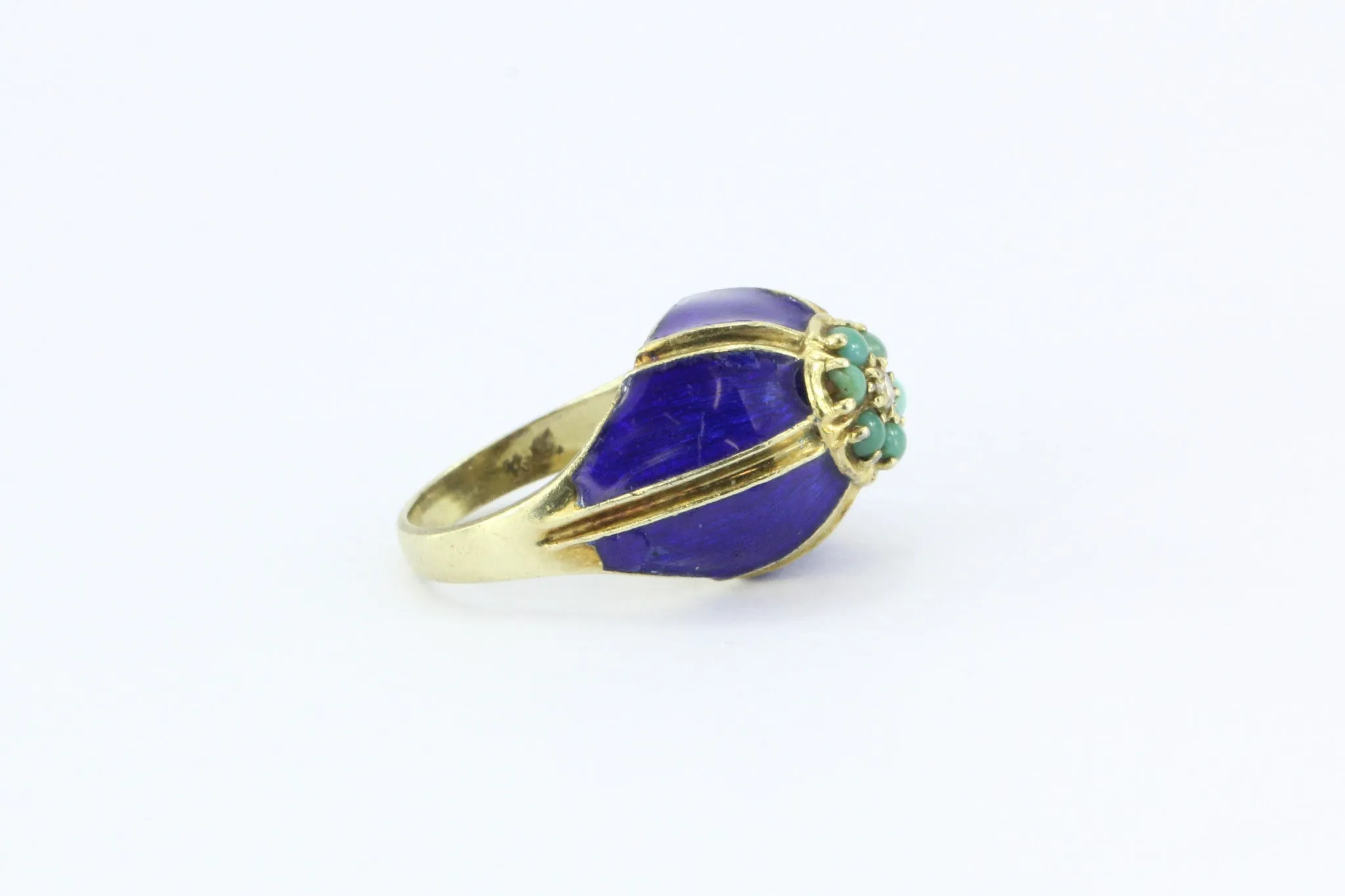Antique Art Deco Enos Richardson Blue Enamel, Turquoise & Diamond Dome Ring