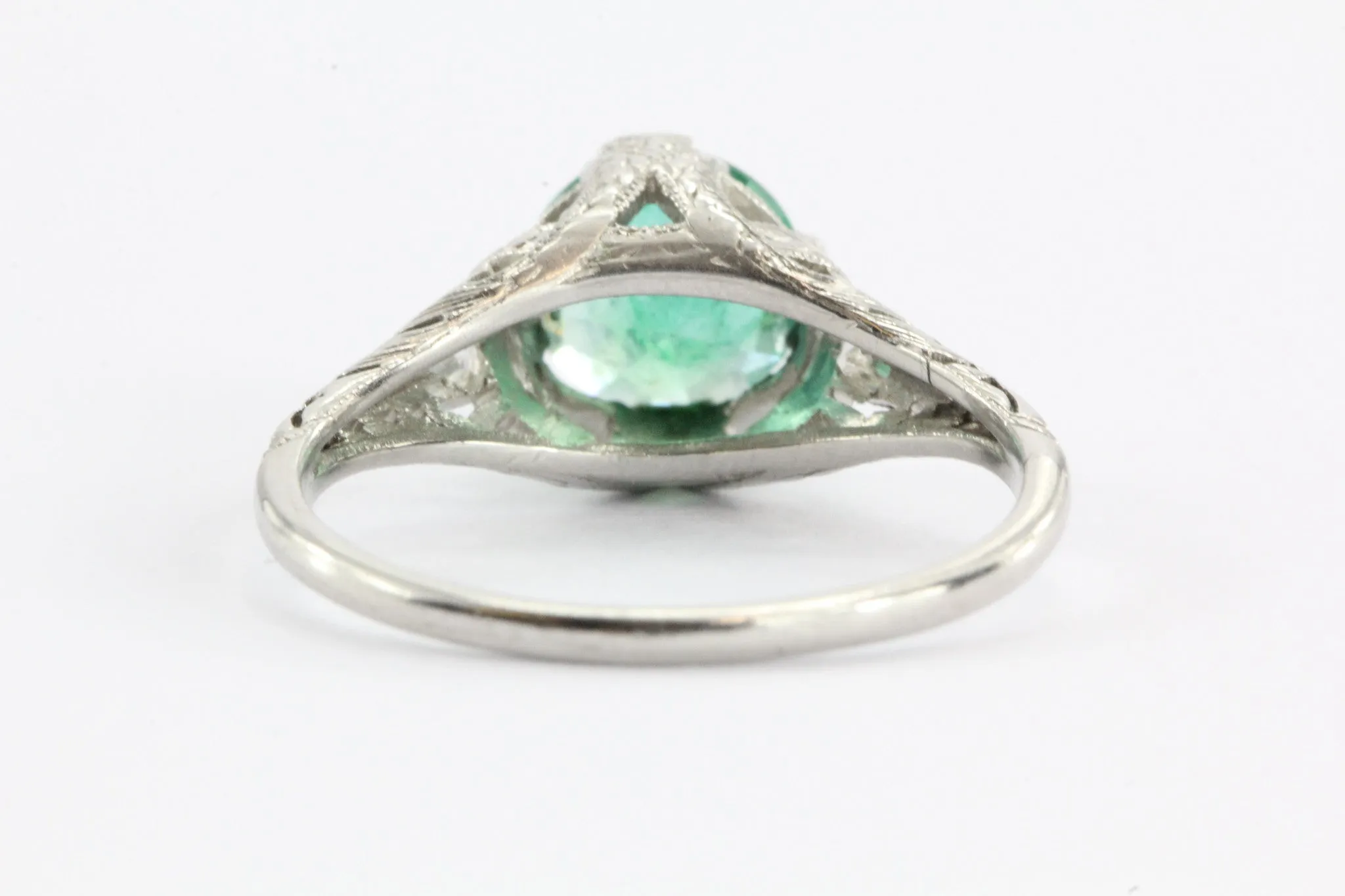 Antique Art Deco Platinum 1.15 Carat Emerald & Diamond Accent Engagement Ring