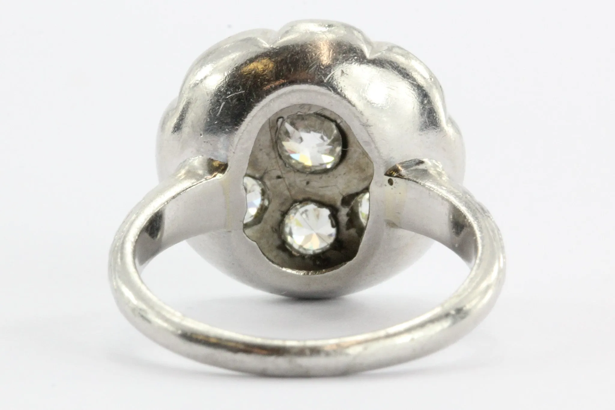 Antique Art Deco Platinum & Old Mine Diamond Flower Engagement Ring