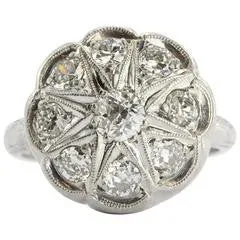 Antique Art Deco Platinum & Old Mine Diamond Flower Engagement Ring