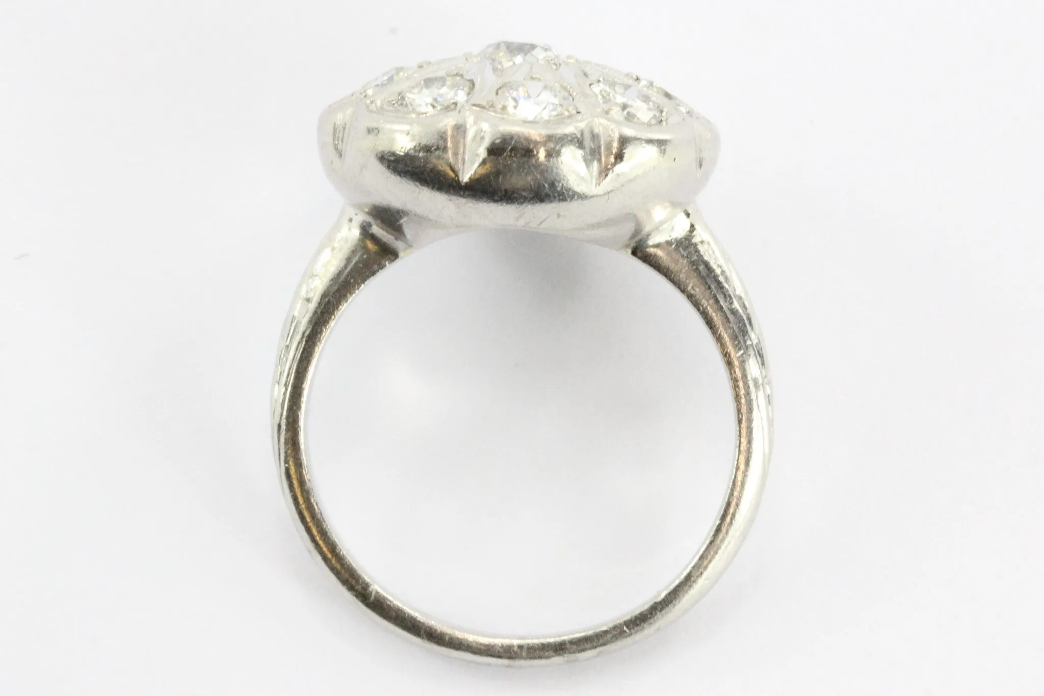 Antique Art Deco Platinum & Old Mine Diamond Flower Engagement Ring